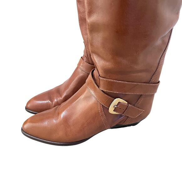 Enzo Angiolini Boots Womens Size 8 Brown Leather Y-Harness Knee High Buckle - Picture 6 of 11